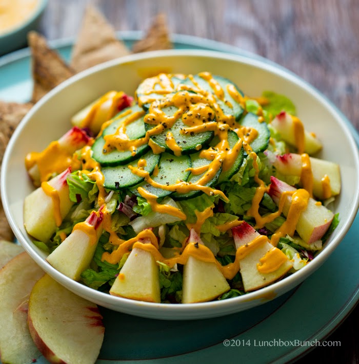 Vegan White Peach Salad with Carrot Ginger Cashew Dressing Vegan White Peach Salad with Carrot Ginger Cashew Dressing