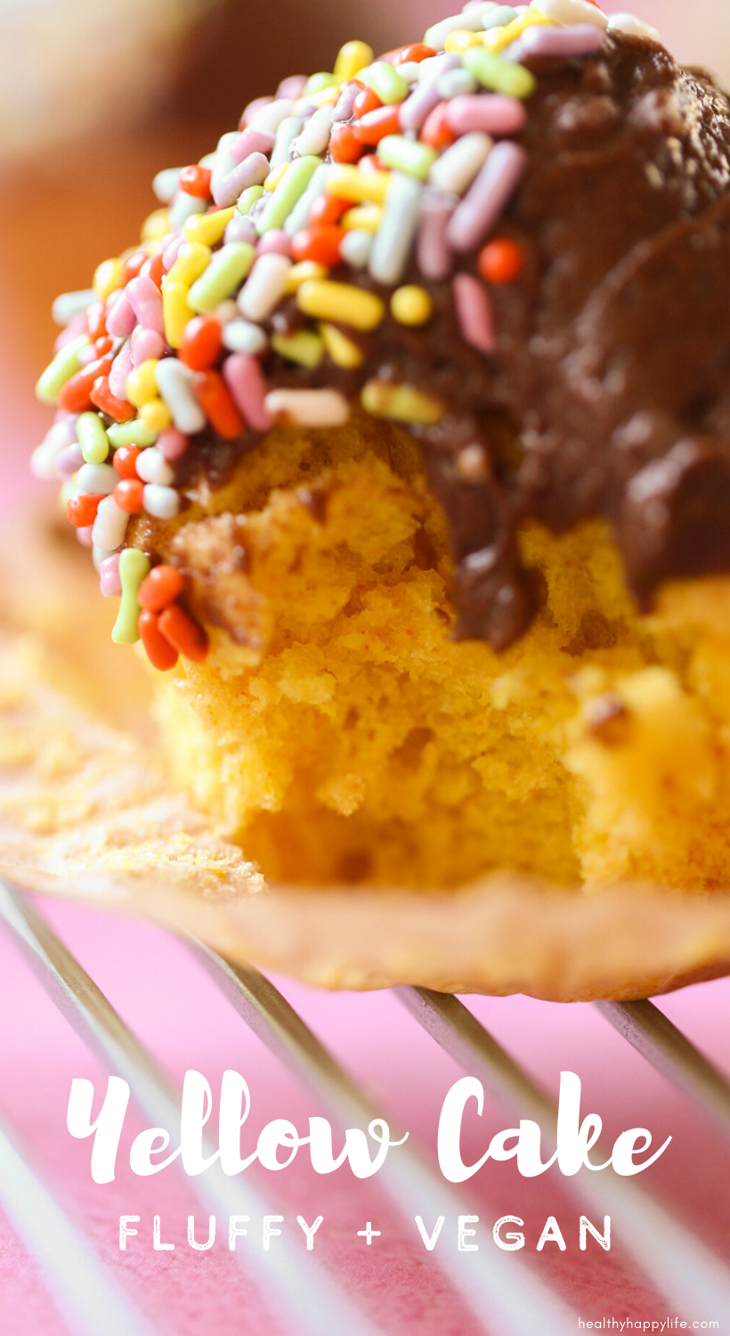 yellow cupcake with chocolate frosting